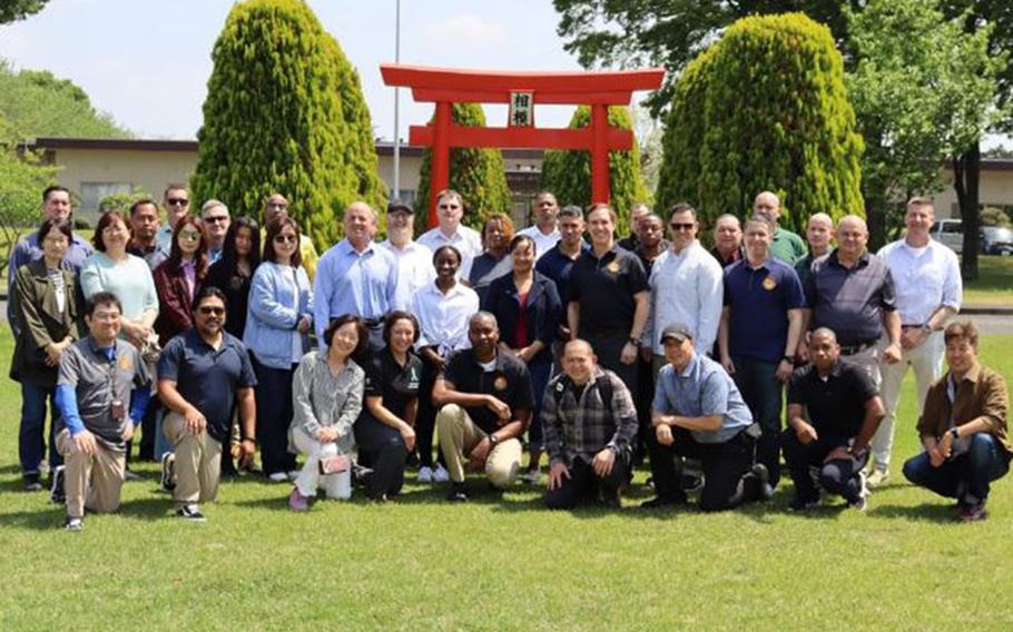 403rd Army Field Support Brigade Senior Leader Seminar participants pose for a group photo at Sagami General Depot, Japan, April 20.