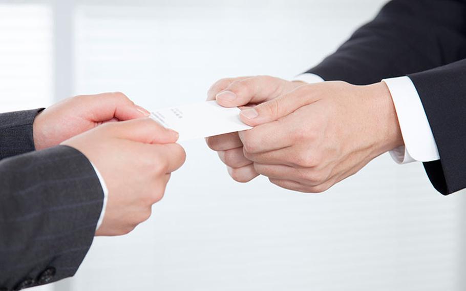 exchanging business cards
