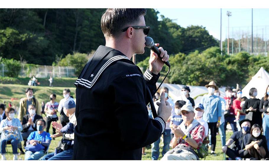 IKEGO, Japan - Musicians with the U.S. 7th Fleet Band Orient Express Popular Music Group play at the Ikego Forest Music Festival at Ikego Natural Forest Park Oct. 24, 2020. The 7th Fleet Band, established in 1948, provides musical support for ships, military bases, foreign dignitaries, and many community relations events throughout the Indo-Pacific.