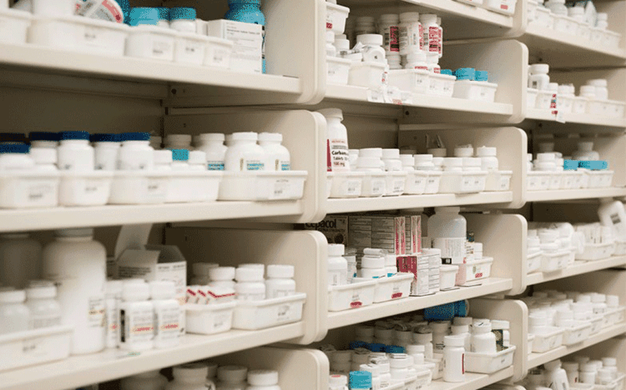 The 374th Medical Group pharmacy shelves are stocked with medication ready for use, Mar. 25, 2019, at Yokota Air Base Japan. The pharmacy serves over 35,000 beneficiaries, including active duty service members, retirees, dependents and civilians. (U.S. Air Force photo by Senior Airman Juan Torres)