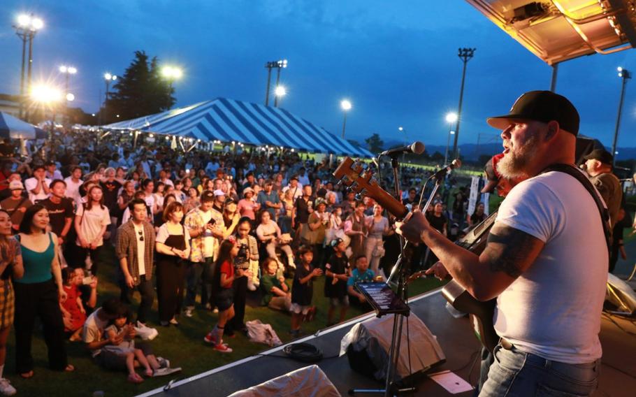 The Zac Brown Tribute Band performs during the Independence Day celebration at Camp Zama, Japan, July 1, 2023. The celebration is one of several open-post events that U.S. Army Garrison Japan staff members help organize to strengthen relationships with the local community. (Dustin Perry)