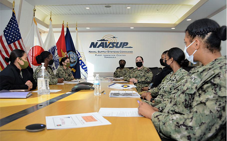 Photo By Midoriko Morita | YOKOSUKA, Japan (Oct. 28, 2021)- NAVSUP Fleet Logistics Center Yokosuka hosts its quarterly women's forum in a conference room, discussing topics such as nutrition, pregnancy, family care plan, mental health and self-care, with guests speakers from U.S. Naval Hospital Yokosuka. The forum was the fourth of it kind to date and is part of the command's initiative to remain a world class workforce.