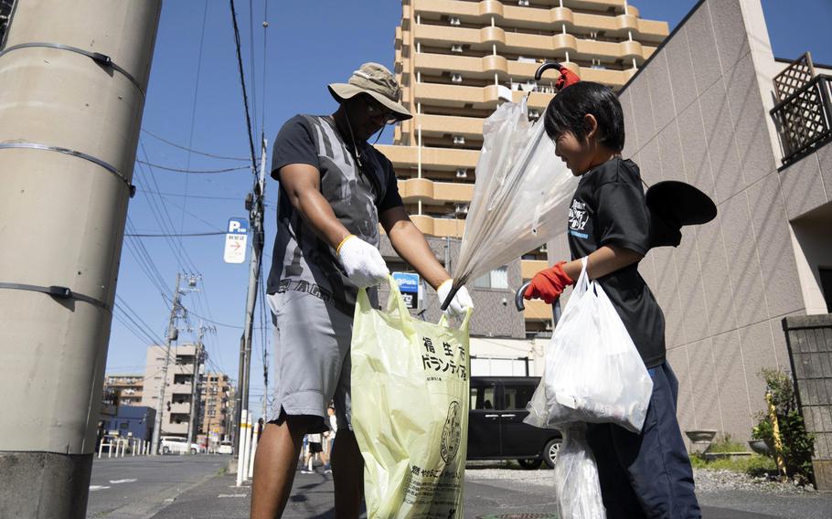More than 36 bags of trash, equaling 180 gallons of debris, were collecting during an annual Fussa city beautification project sponsored by enlisted airmen at Yokota Air Base, Japan, May 3, 2024.