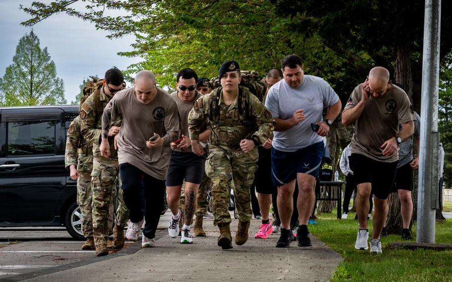 Participants run in a remembrance 5K during Police Week at Misawa Air Base, Japan.