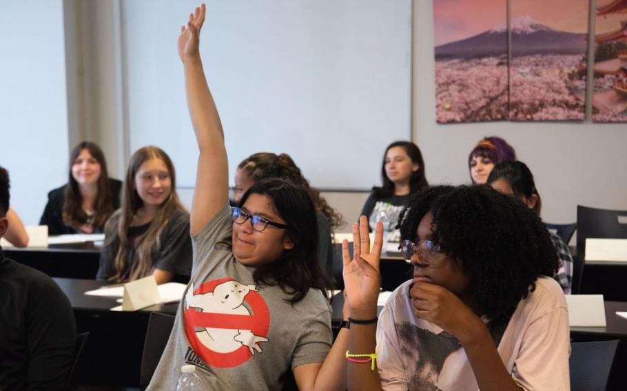 Students ask questions during the Student Ambassador Bootcamp at Yokota Air Base, Japan, Aug. 13, 2024.