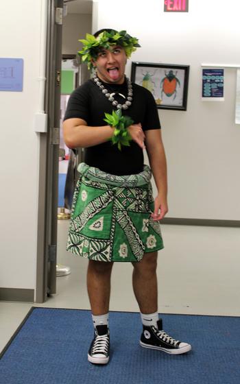 Brandon Garrido wears Chamorro garb during a cultural celebration at Edgren Middle High School.