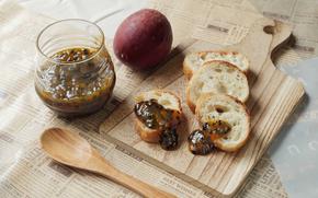 Passionfruit jam on toasts.