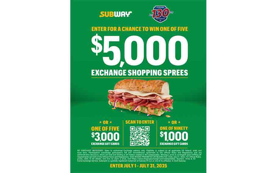 AAFES Subway sweepstakes flyer