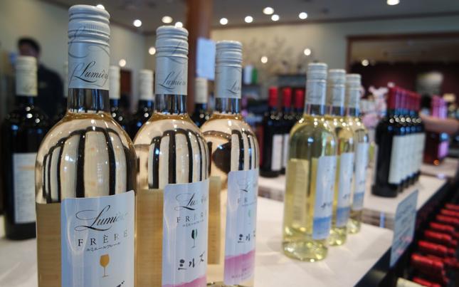 wine bottles on display