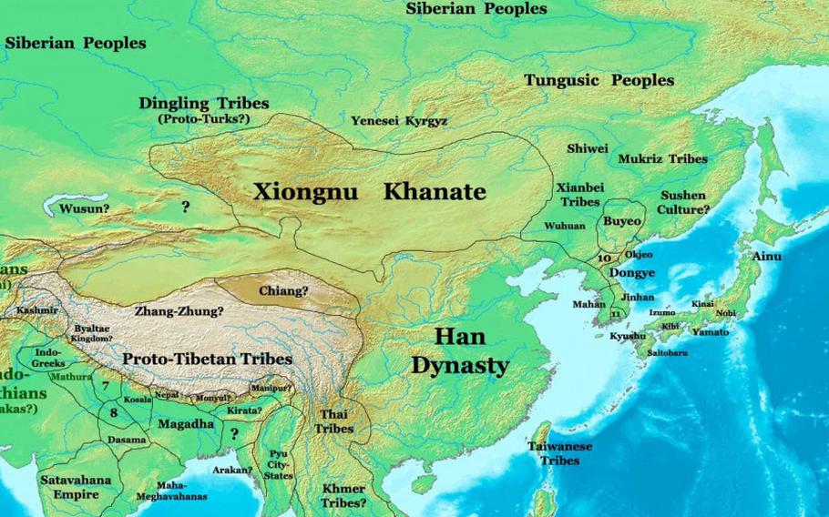 Han China and its neighbors in 1 AD