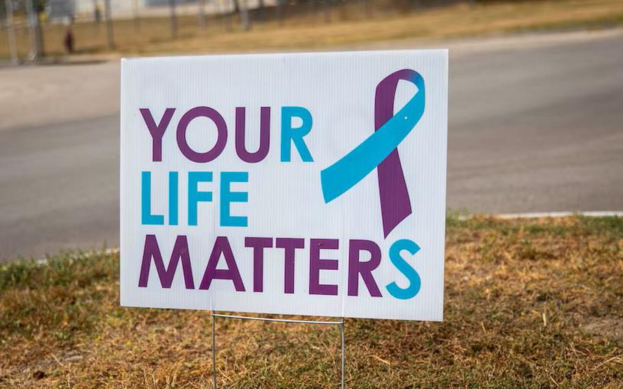 A sign reading "Your Life Matters" at the entrance to the Lincoln Air National Guard Base in Lincoln, Neb., marks Suicide Prevention Month, Sept. 9, 2022. Photo By: Army Staff Sgt. Lisa Crawford