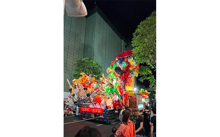 The floats showcase different myths and kabuki plays