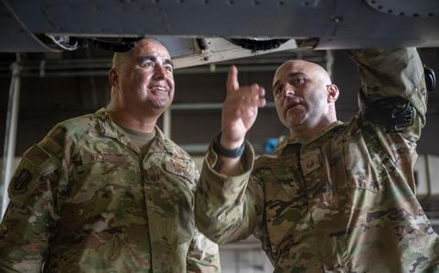 Photo Of U.S. Air Force Chief Master Sgt. David Najera, left, 35th Fighter Wing command chief, and Master Sgt. Joshua Lucero, 13th Fighter Generation Squadron specialist section chief, inspect an F-16 Fighting Falcon during a Wild Weasel Walkthrough at Misawa Air Base, Japan, July 11, 2024. The 13th FGS is one of two fighter squadrons at Misawa Air Base which ensures the operational readiness and maintenance excellence of our aircraft fleet.