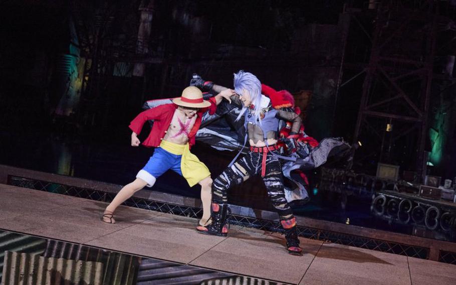 Two characters are fighting.