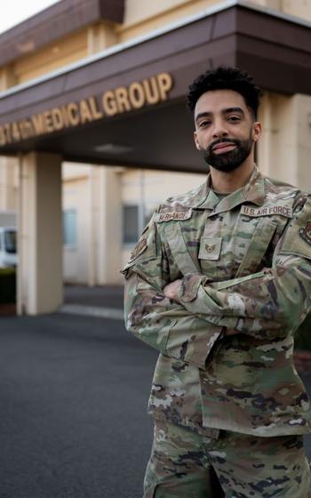 U.S. Air Force Staff Sgt. Wilmer Hernandez, 374th Surgical Operations Squadron ultrasound NCO in charge, poses for a photo at Yokota Air Base, Japan, April 30, 2025. Hernandez has been recognized for his accomplishment of winning gold in his weight class, as well as ranking as the number one 148 lbs lifter for the USA Powerlifting Military, Police & Firefighter National Championship. 