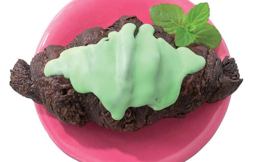 Chocolate mint on a croissant.
