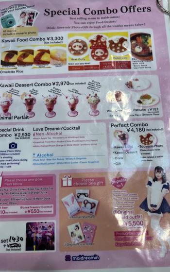 Menu at a Maid cafe.
