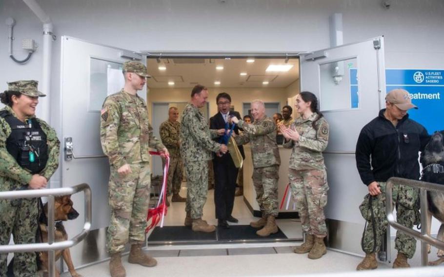 PHC-P Commander, Col. Brad Franklin alongside Veterinary Readiness Activity, Japan Command Team, Lt. Col. Jamie Brown and 1st Sgt. Venise Granados, Sasebo Veterinary Treatment Facility Soldiers and staff, and Commander, Fleet Activities Sasebo Japan Capt. Michael Fontaine, celebrated the ribbon-cutting and official opening of the new Sasebo Veterinary Treatment Facility located at Hario Village, Jan. 18, 2024.

The newest veterinary care site in the Pacific provides a fully dedicated space to ensure readiness and deployability of the Navy Military Working Dog population and convenient care for privately owned animals of DoD beneficiaries. In addition to care, the team also supports the U.S.-Japan Status of Forces Agreement through pet quarantine exams and non-combatant evacuation operations (NEO).