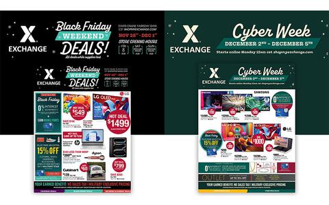 Photo Of Flyer promoting exclusive deals on Thanksgiving Day through Cyber Week. bargains such as laptop are listed.