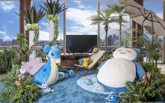 some stuffed pokemon in the room.