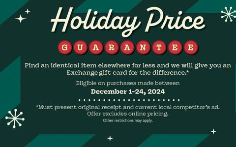 Photo Of flyer promoting Extended Holiday Price Guarantee. details are written.