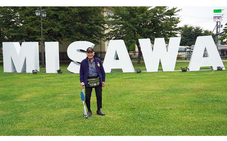 Norio Uyematsu poses for a photo while visiting Misawa Air Base, Japan, Sept. 26, 2023. This visit was Uyematsu’s first time returning to Misawa since his Army unit was assigned to guard the base in 1950.