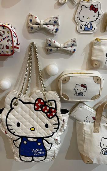 hello kitty goods such as bags and ribbons.