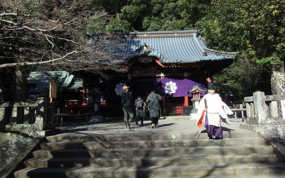 Stairs to the main shrine in Izusan Shrine.
