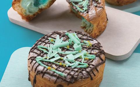 Photo Of Chocolate mint pastries on dishes.