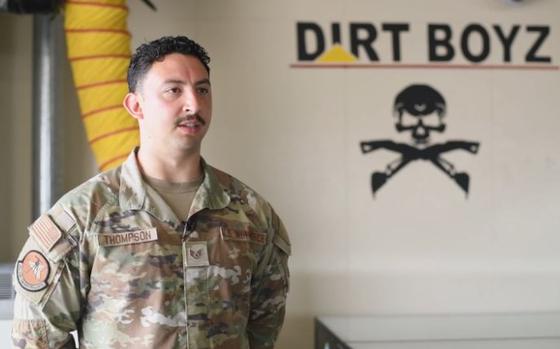 U.S. Air Force Staff Sergeant Erik Thompson expresses the importance of the Civil Engineer Squadron’s mission at Misawa Air Base, Japan, June 23, 2025.