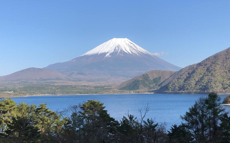Mt. Fuji and a lake.