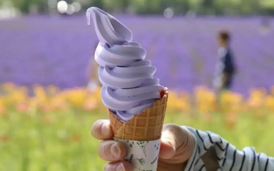 Refreshing flavor & aroma! The lavender soft-serve ice cream (300 yen) is a must-taste.