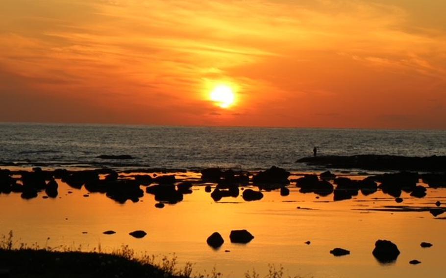 The sunset on the beach.