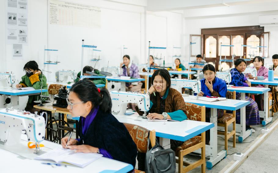 Students in sewing class.