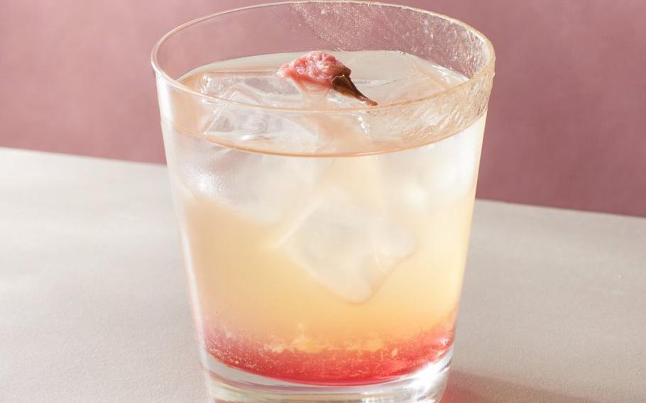 iced tea combines peach tranquility tea, chamomile, pineapple, and salted cherry blossoms