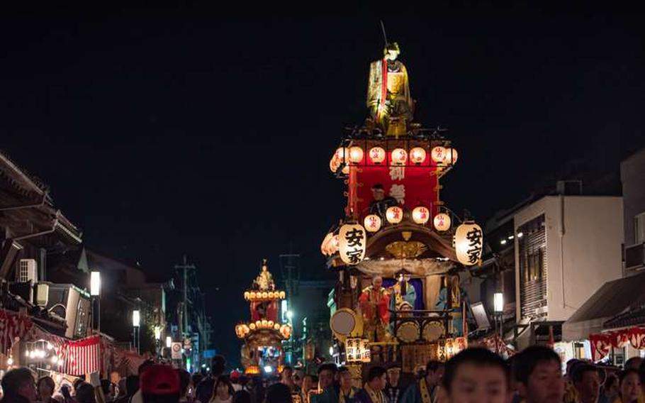scene from Kawagoe Festival, people carrying mikoshi (portable shrine)
