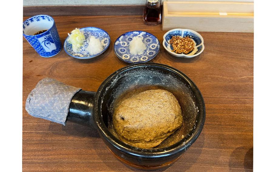 sobagaki and condiments on the table.