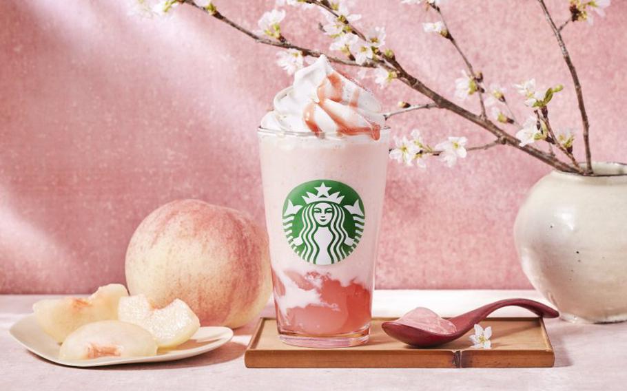 Sakura-inspired Frappuccino on the table.