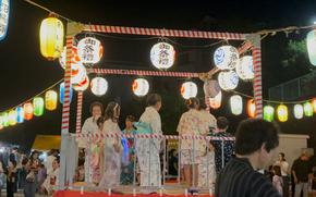 People enjoy the bon dance.