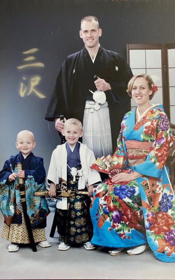 From left, Nathan Lovewell, Timothy Lovewell, Jim Lovewell and Robin Lovewell pose for a family photograph at Misawa, Japan, 2003. Stationed at the same base where his father served and where he was born, U.S. Air Force 2nd Lt. Nathan Lovewell follows in his father’s footsteps, continuing a family legacy of service.