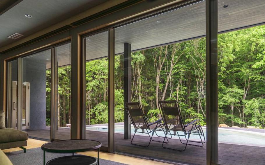 The interior of the room at Bettei Shiki. Two chairs can be seen just outside the room.