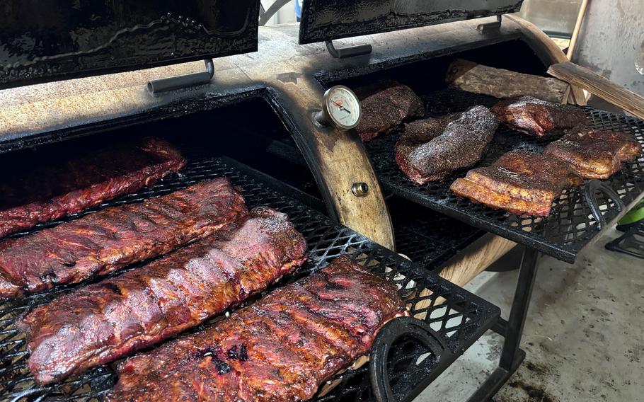 ribs are being grilled.