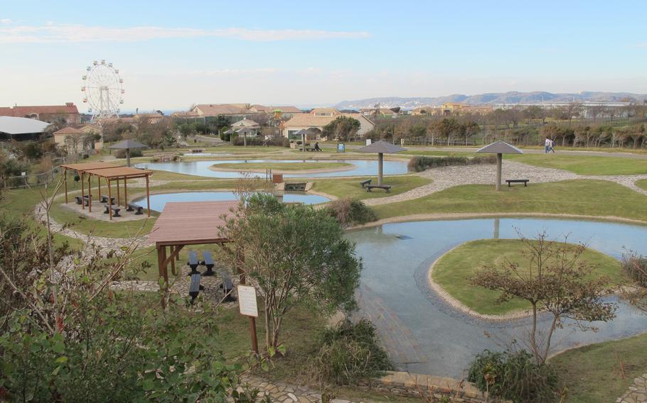 some pond can be seen in the hill.