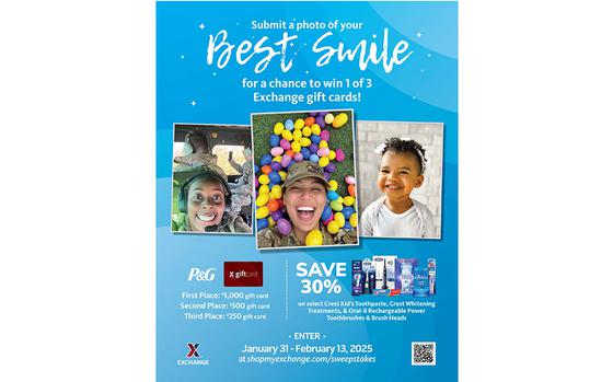 flyer promoting the contest. three photos of smiling people are used.