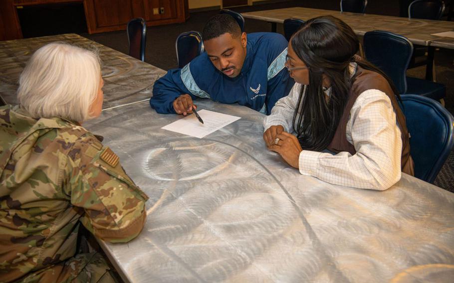 U.S. Air Force Airmen and community members participate in Martin Luther King Jr.-themed trivia during the MLK Day celebration at Yokota Air Base, Japan, Jan. 15, 2025.