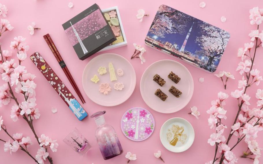 a wide variety of cherry blossom-themed goods such as chopsticks and chocolates.