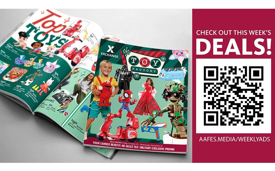 Flyers promoting Toy Book Sweepstakes. A brochure and a qr code are in the image. 