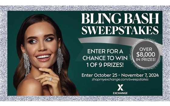 Photo Of Flyer promoting Bling Bash Sweepstakes. A photo of a lady with smile is used.