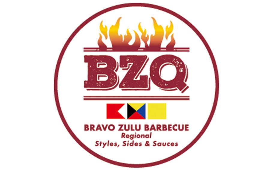 Bravo Zulu Barbeque logo, which burining fire graphic is used.