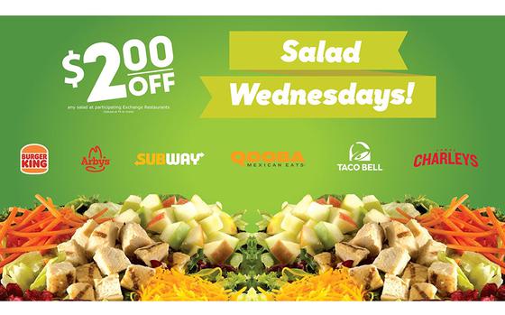 Photo Of flyer promoting salad wednesdays. a photo of salad is used.